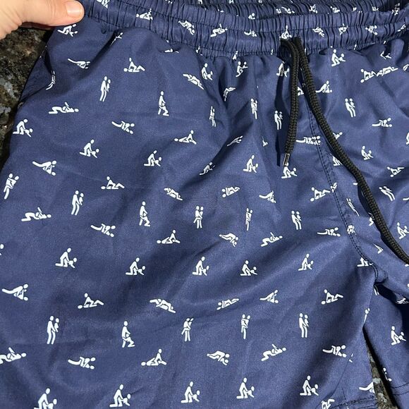 Greater Half Sex Ed Swim Trunks Navy Blue Mens Large EUC Pride Apparel - Picture 2 of 8
